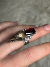Garnet Ring with Raven Skull