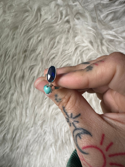 Adjustable black opal and turquoise heart