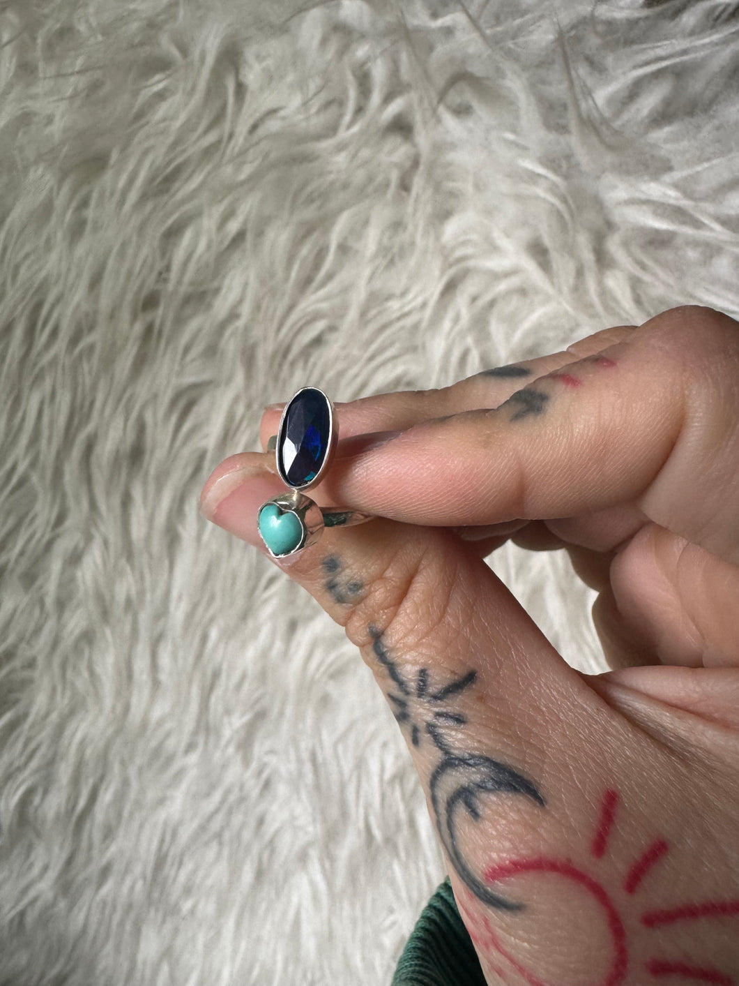 Adjustable black opal and turquoise heart
