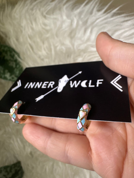 Opal heart enamel pink and blue