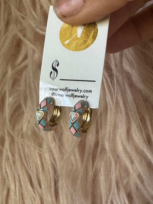 Opal heart Huggies