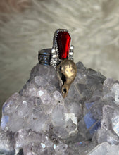 Garnet Ring with Raven Skull