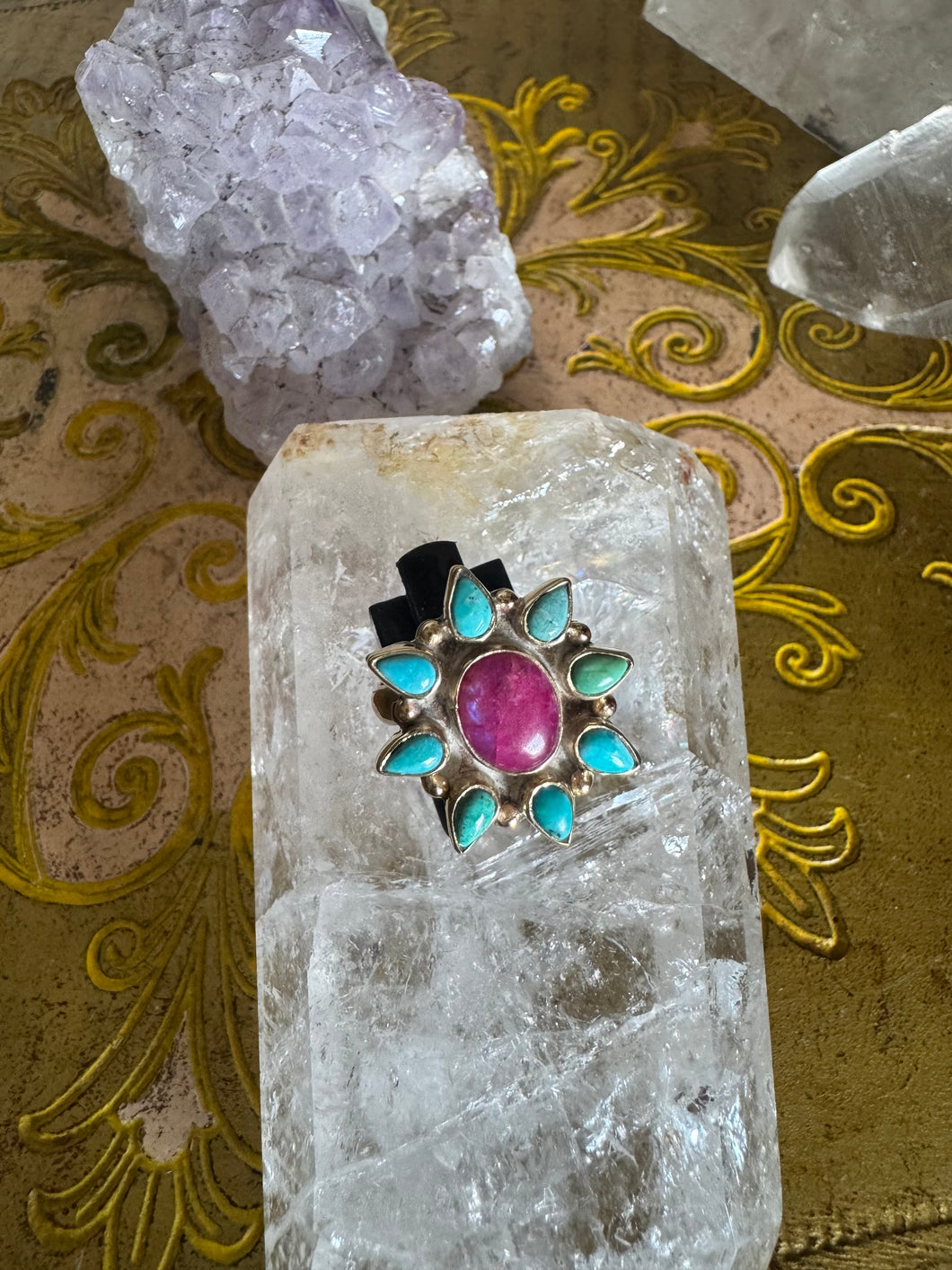 Pink moonstone turquoise gold