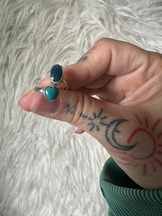 Adjustable black opal and turquoise heart