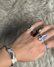 Garnet Ring with Raven Skull