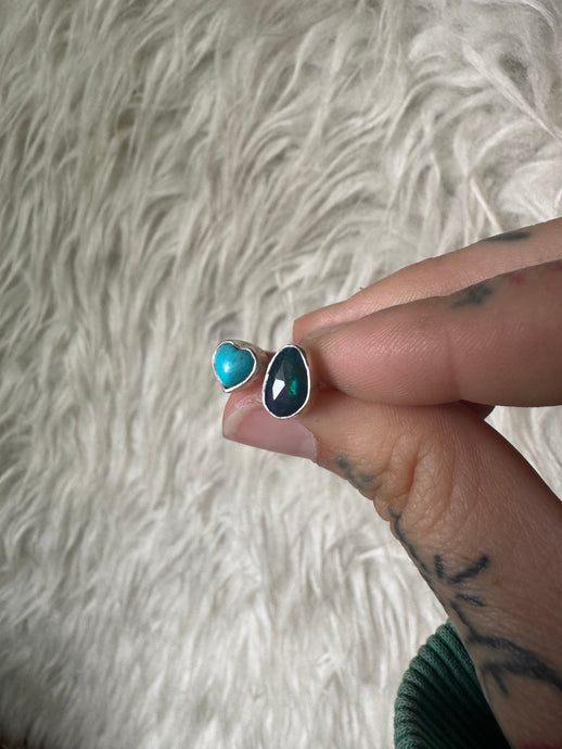 Adjustable black opal and turquoise heart