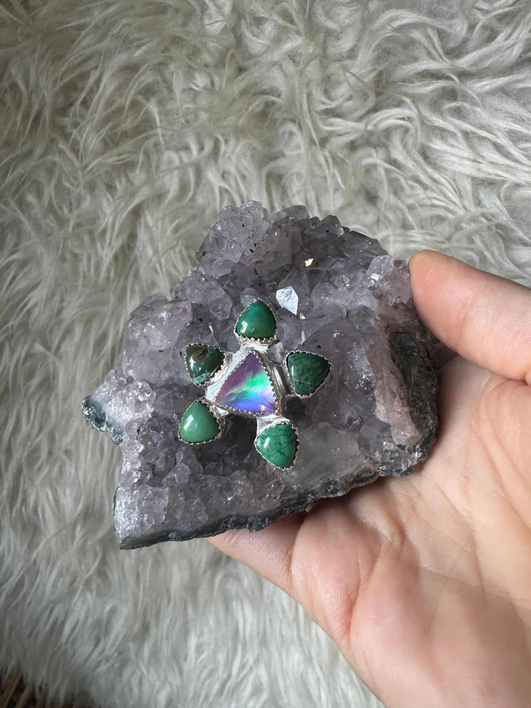 Aura opal and turquoise flower