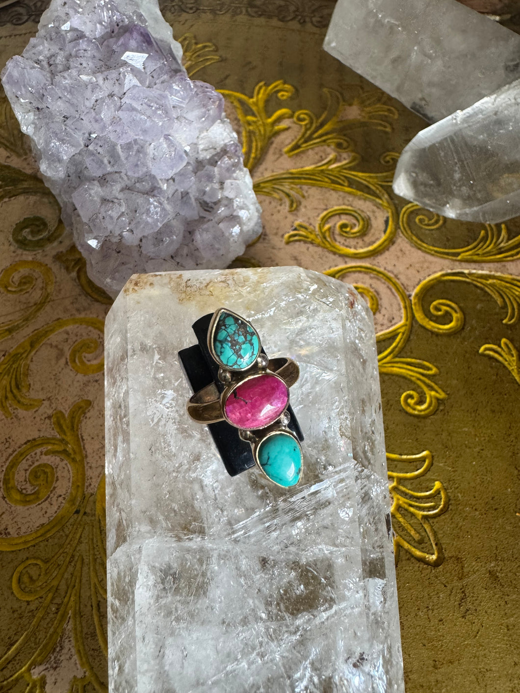 Pink moonstone and turquoise