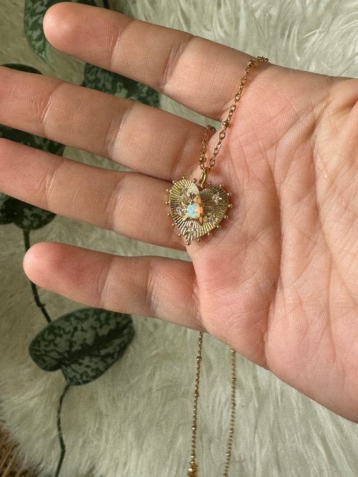 14k Gold coin heart opal